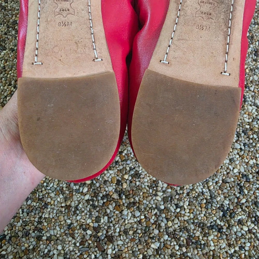 Tory Burch Reva Pink Leather Ballet Flats Gold Logo Medallion Size 8.5M